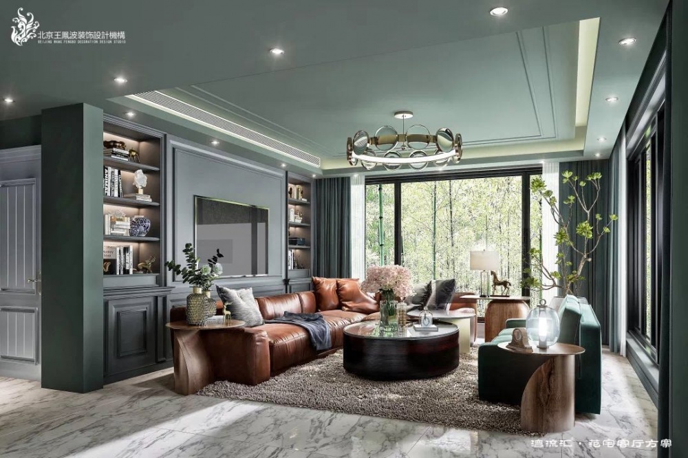 客廳窗簾裝修效果圖簡(jiǎn)約美式別墅設(shè)計(jì)，復(fù)地·灣流匯美式經(jīng)典客廳設(shè)計(jì)圖片賞析