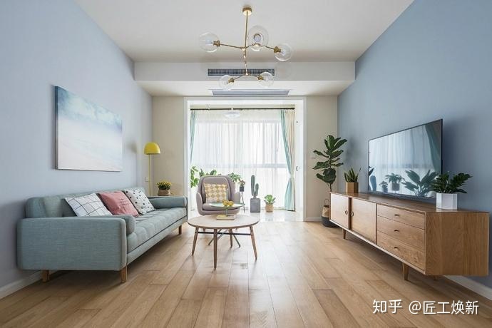 90㎡清爽北歐風，淺藍空間，最喜歡半開放式廚房設(shè)計