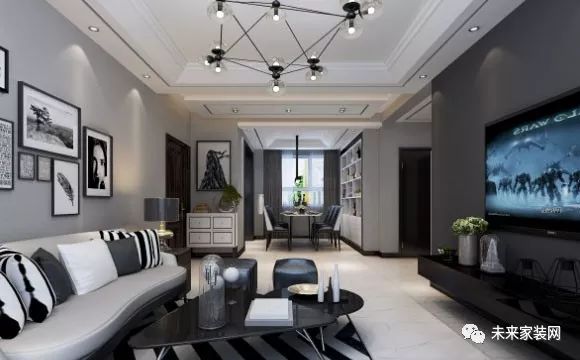 很酷的灰色時(shí)尚現(xiàn)代風(fēng)格裝修效果圖，餐廳酒柜設(shè)計(jì)美觀大方！