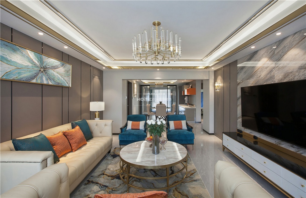 客廳電視背景墻裝修效果圖歡樂佳園裝飾|現(xiàn)代輕奢風(fēng)格，滿潮流混搭客廳設(shè)計圖片賞析