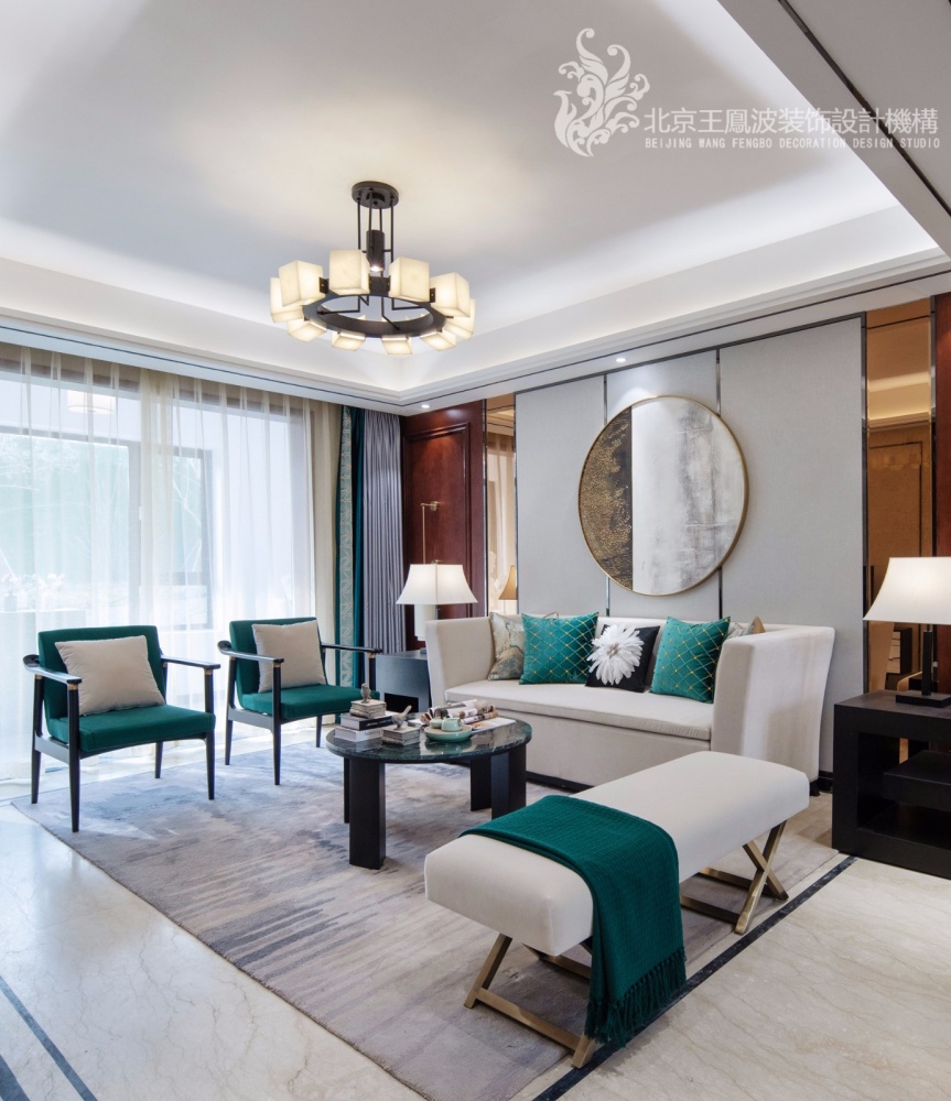 客廳窗簾裝修效果圖樣板間設(shè)計(jì)，簡(jiǎn)約新中式混搭潮流混搭客廳設(shè)計(jì)圖片賞析