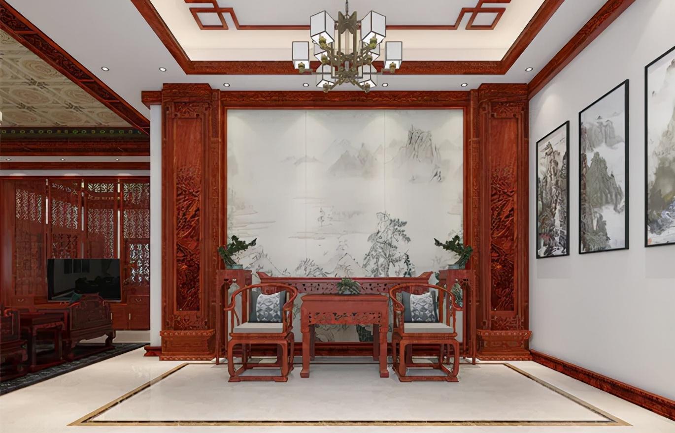 武漢夫妻的215㎡別墅，全屋堅持紅木元素，里面的裝修古典又大氣