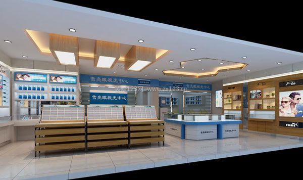 眼鏡店裝修平面布局、實(shí)體效果展柜制作 視光中心效果圖