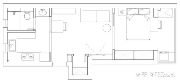 北京比較靠譜的裝修公司∶46平的簡(jiǎn)約風(fēng)小戶型公寓，客餐廚臥衛(wèi)和玄關(guān)陽臺(tái)都有