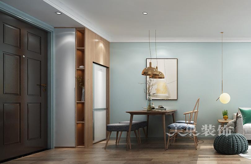 玄關(guān)木地板裝修效果圖鄭州藍山溪語89平2+1戶型裝北歐極簡玄關(guān)設計圖片賞析
