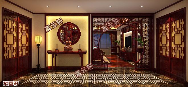 北京中式古典風(fēng)格平層大宅裝修效果圖，高貴華美的生活品位