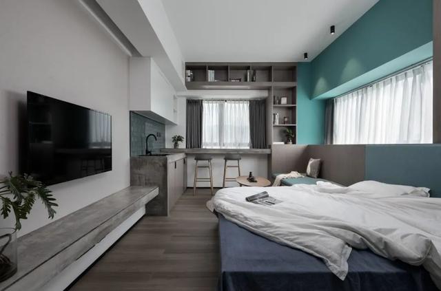 酒店公寓裝修效果圖(35㎡酒店式開(kāi)間單身公寓，半平米都沒(méi)浪費(fèi)，還裝得很有檔次)