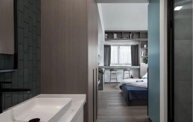 酒店公寓裝修效果圖(35㎡酒店式開(kāi)間單身公寓，半平米都沒(méi)浪費(fèi)，還裝得很有檔次)(圖2)