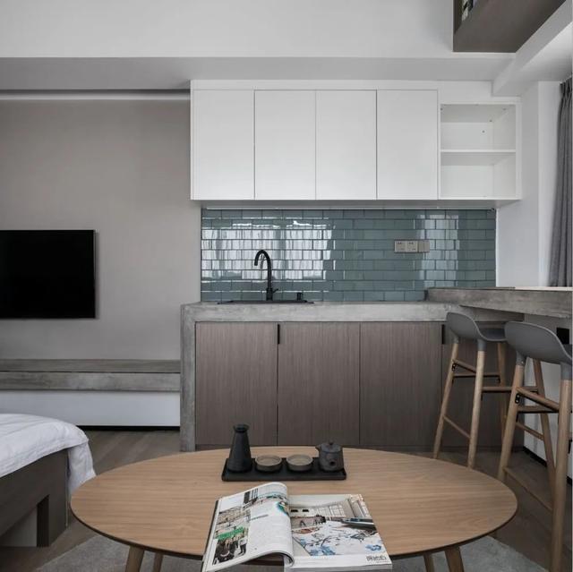 酒店公寓裝修效果圖(35㎡酒店式開(kāi)間單身公寓，半平米都沒(méi)浪費(fèi)，還裝得很有檔次)(圖11)