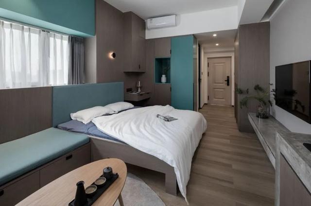 酒店公寓裝修效果圖(35㎡酒店式開(kāi)間單身公寓，半平米都沒(méi)浪費(fèi)，還裝得很有檔次)(圖15)